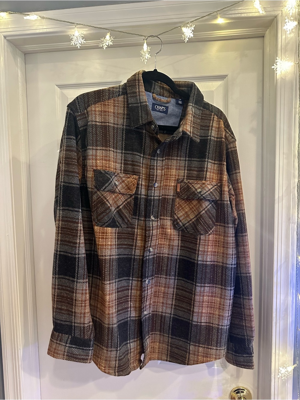 Chaps Men's Brown and Black Plaid Button-Down Shirt